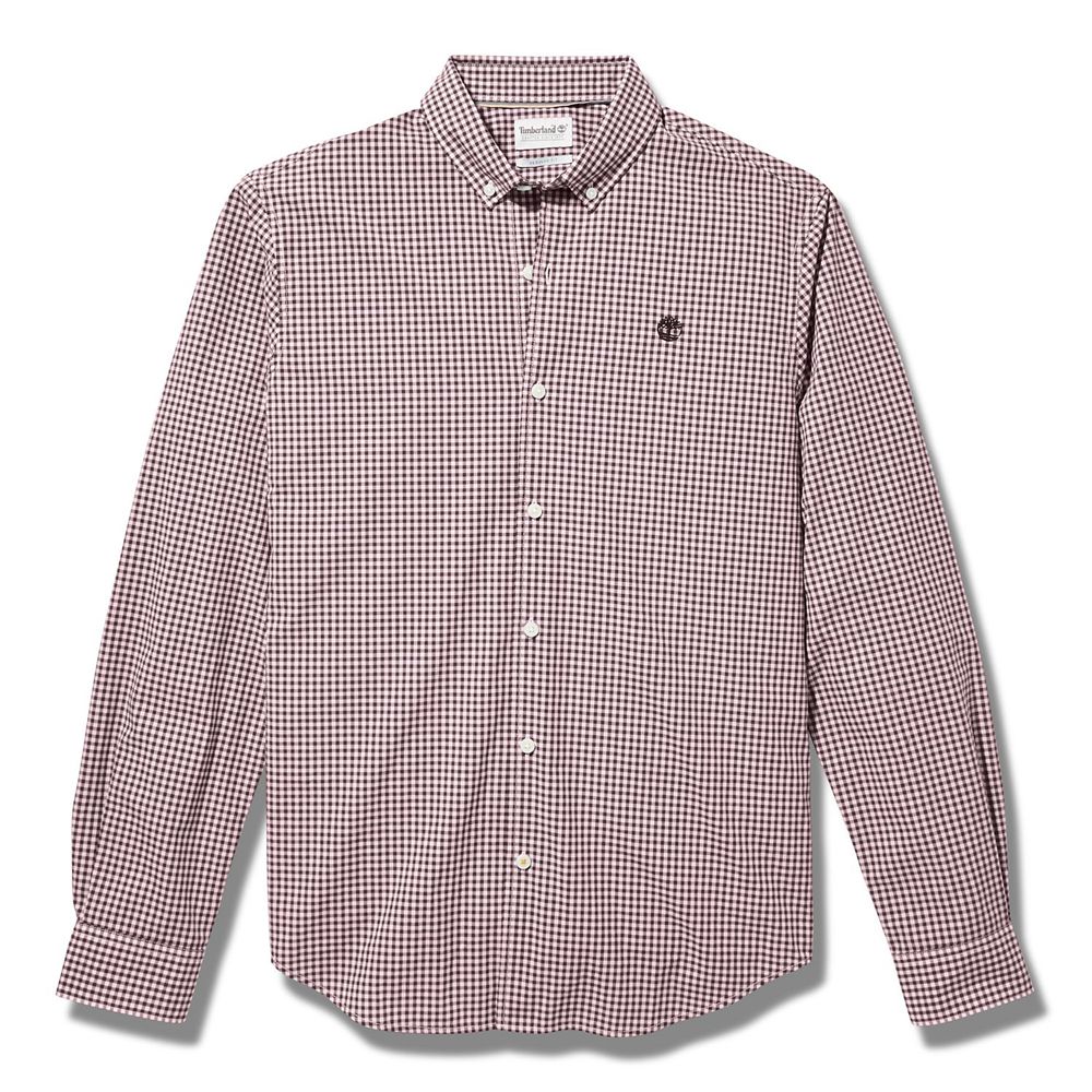 Camisa Timberland Hombre Suncook River Long-Sleeve Poplin Gingham Rosas - Chile EYR-314795